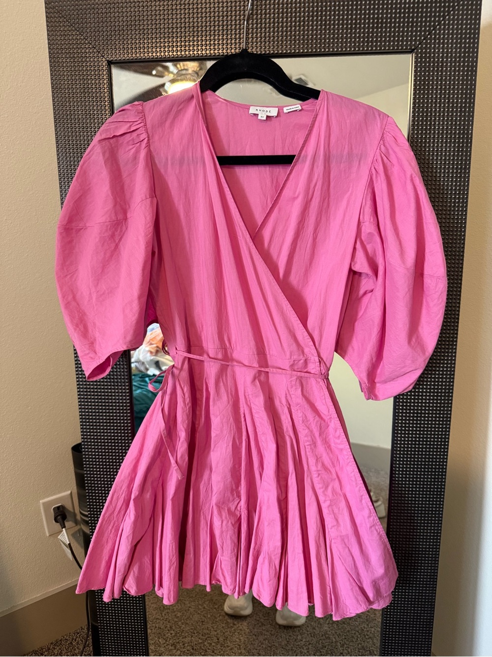 RHODE Pink Puff-Sleeve Mini Wrap Dress